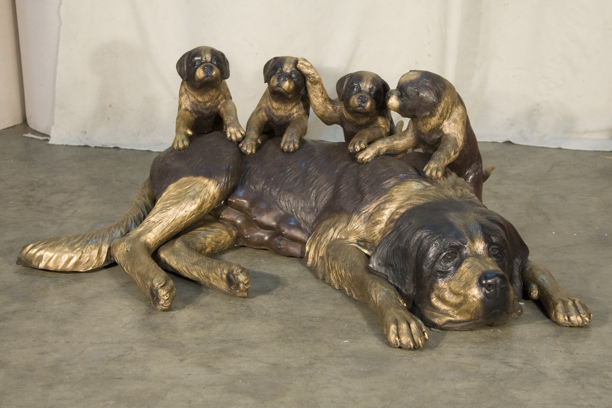 Bronze Saint Bernard Dog with Puppies - Click Image to Close